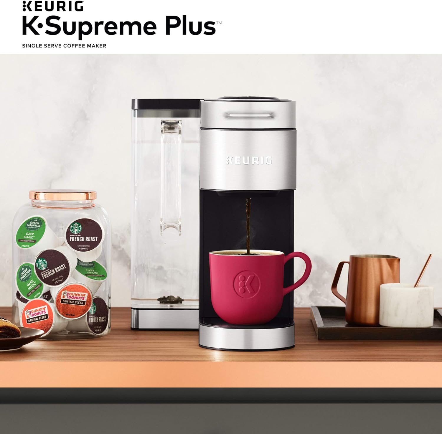 Keurig K-Supreme Plus Coffee Maker, Stainless Steel + Peet's Coffee K-Cup Pods Variety Pack, 40 Count F99744