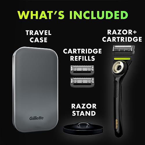 Gillette Labs Razor for Men with Exfoliating Bar Gold Edition, 3 Refills, Travel Case & Magnetic Stand N637