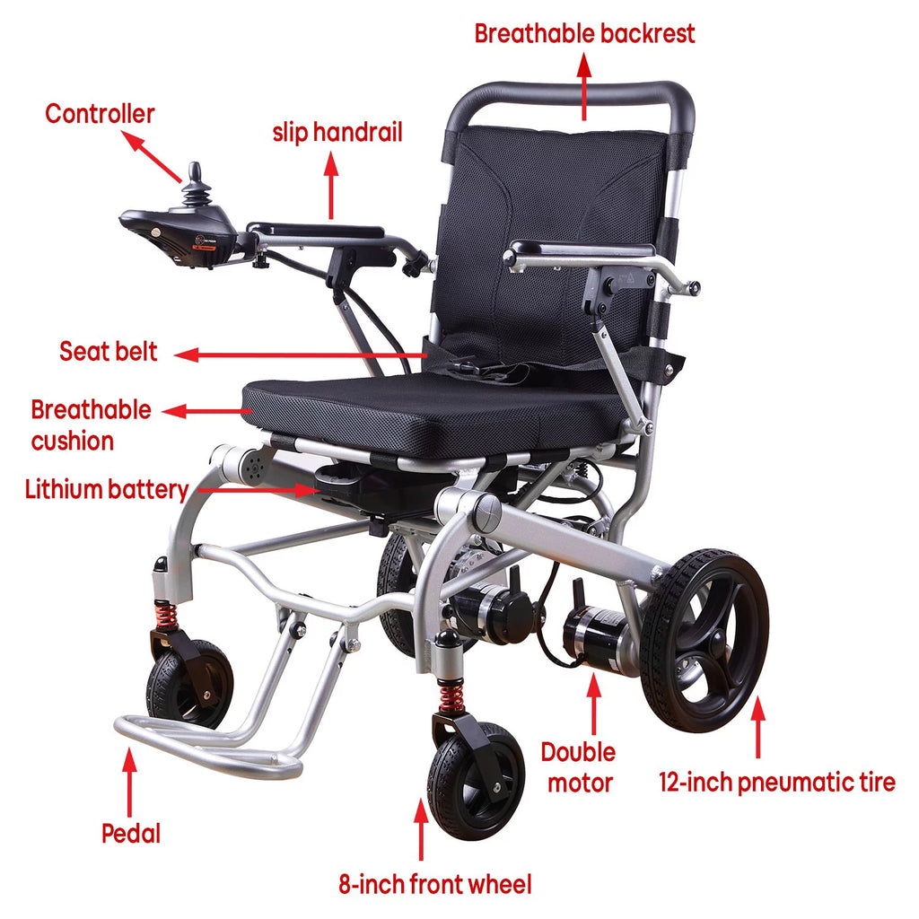 Rubicon Super Lightweight Foldable Electric Wheelchair with Detachable Battery F444