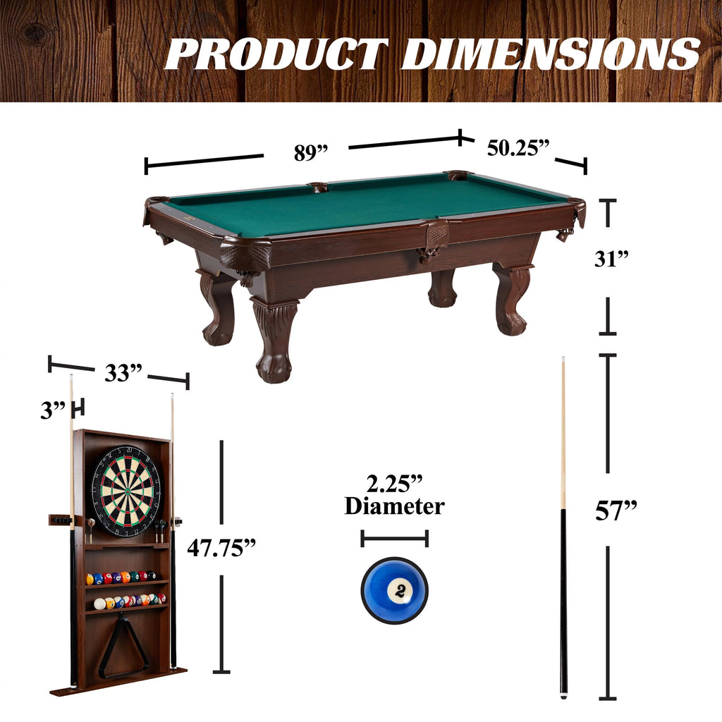 Barrington Billiards 90" Ball and Claw Leg Pool Table with Cue Rack D9928