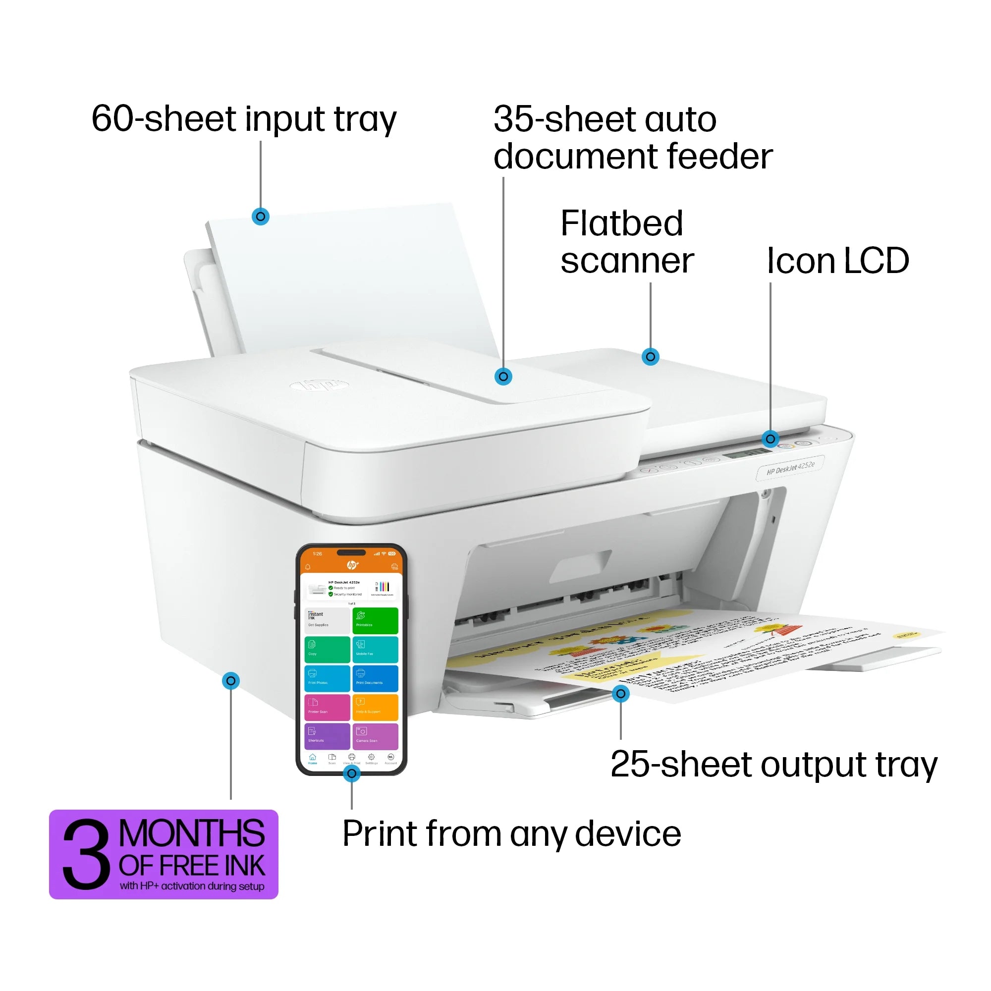 HP DeskJet 4252e Wireless All-in-One Color Inkjet Printer Scanner Copier k7