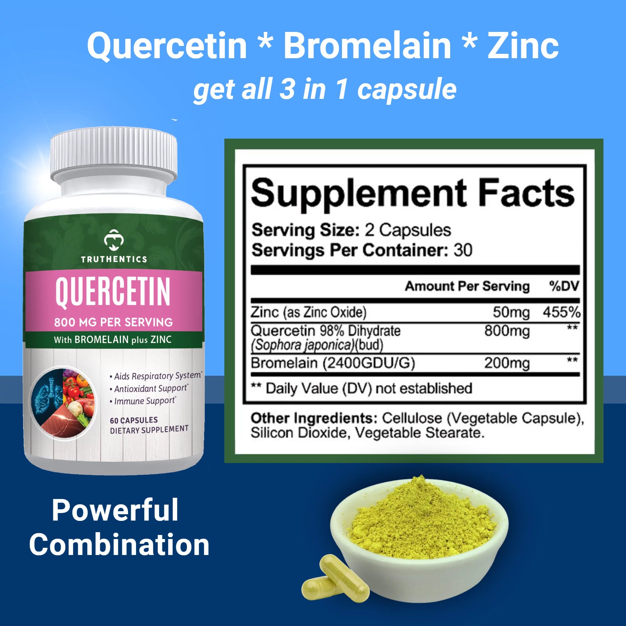 Truthentics Quercetin with Bromelain Zinc Supplement (2-Pack), 120 Capsules X224159