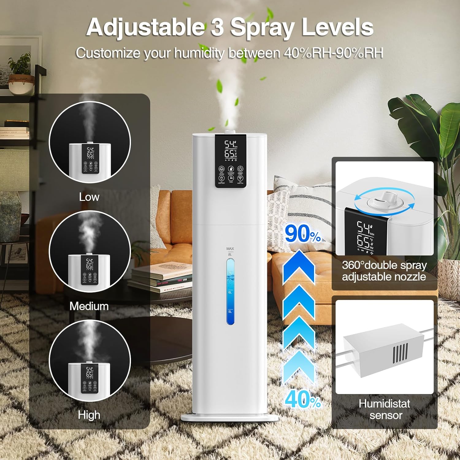 Smart Humidifier for Large Room, 8L Top Fill, App & Remote Control J686