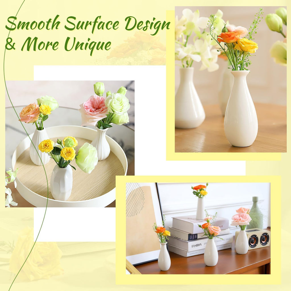 Mini Ceramic Vase Set of 10 - 4 inch White Bud Vases for Home Decor F307