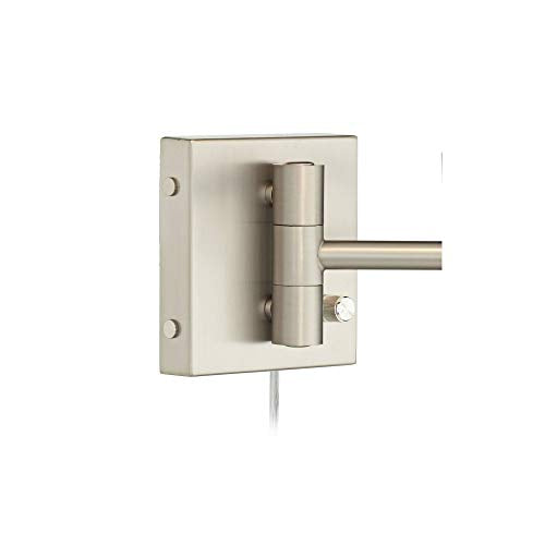 Possini Euro Design Swing Arm Wall Lamp Brushed Nickel Dimmable White Linen Shade Z78709