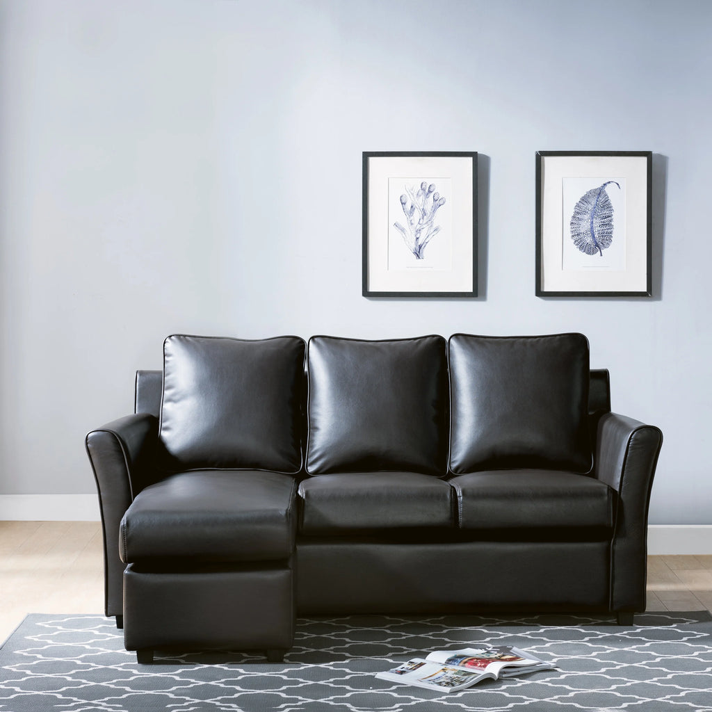 Furniture of America Sula Transitional Sectional Sofa, Dark Gray Faux Leather H52006