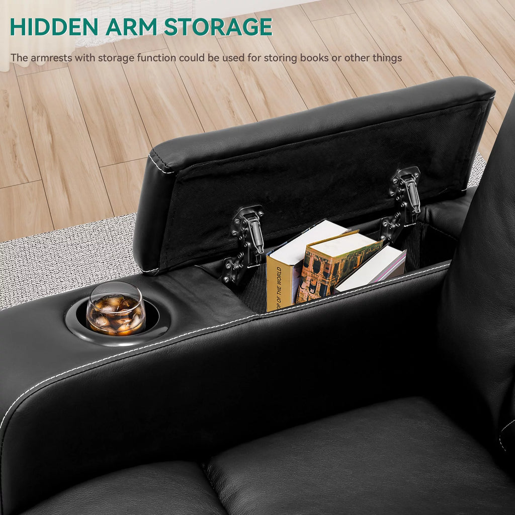 Swivel Recliner with Flip Armrests and Cup Holders Black a7