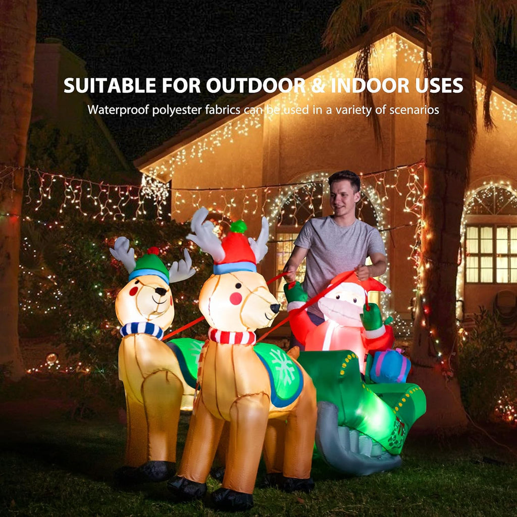 Christmas Inflatable Santa on Sleigh with Reindeers Yard Decoration a7