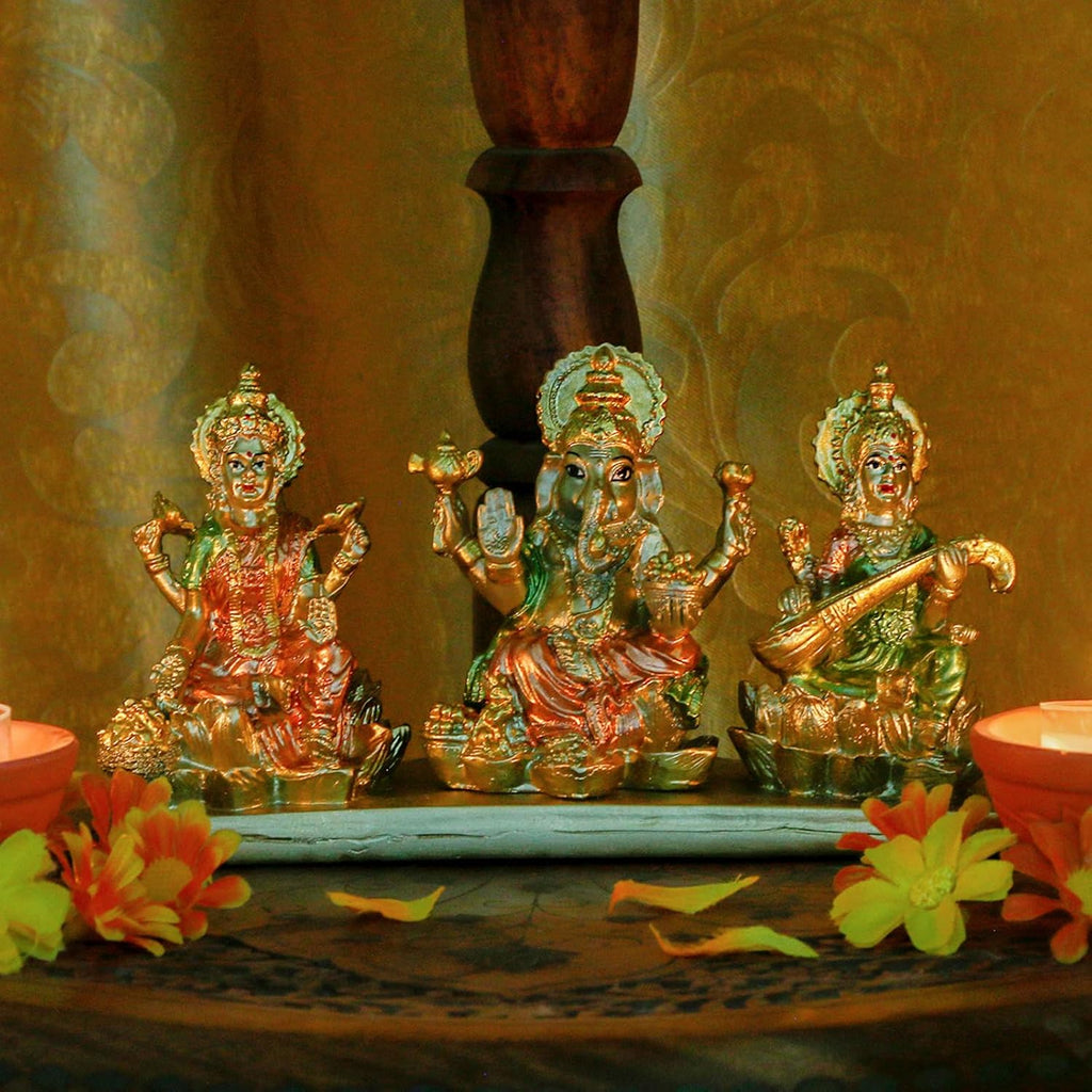 Hindu Gods Lakshmi Ganesha Saraswati Statue for Home Temple Pooja Decor a7