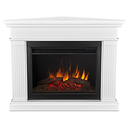 BOWERY HILL Traditional Corner Electric Fireplace Mantel Heater with Remote, White O938730