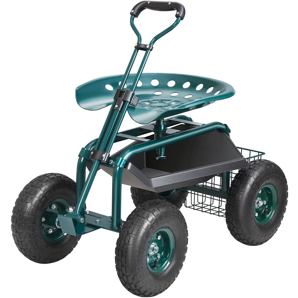 BENTISM Garden Cart Rolling Workseat with 360 Degree Swivel Seat and Utility Tool Tray Y549476