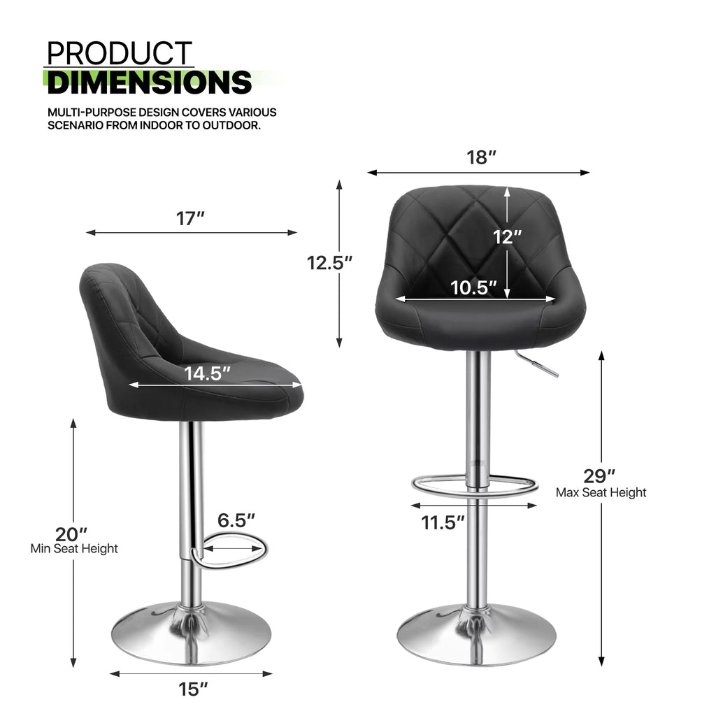 Magshion Set of 2 Faux Leather Adjustable Swivel Bar Stools with Backrest S983