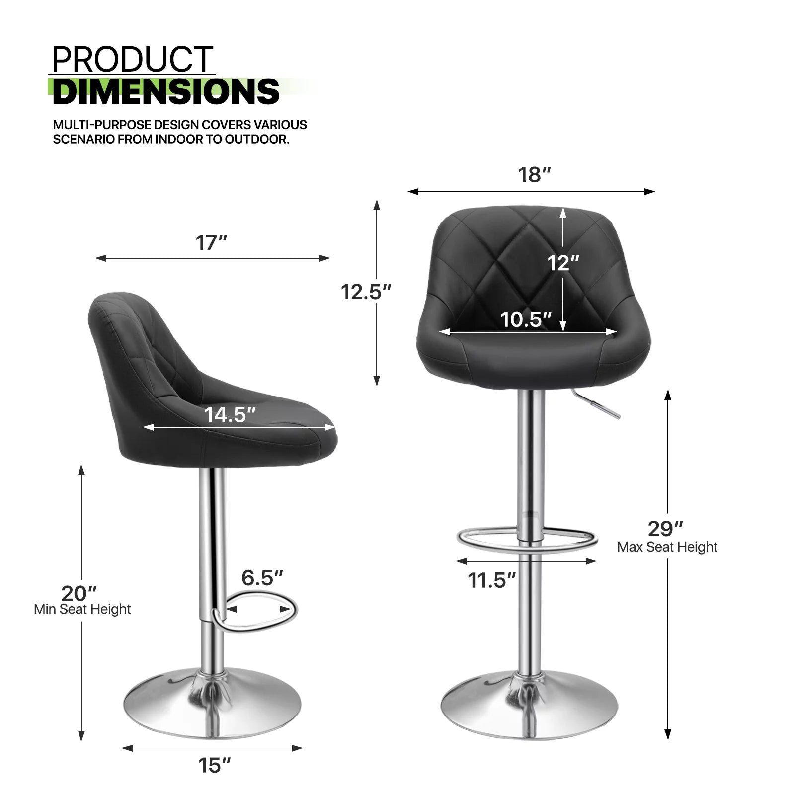 Magshion Set of 2 Faux Leather Adjustable Swivel Bar Stools with Backrest S983