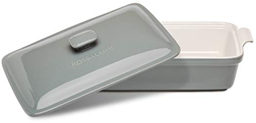 Stoneware Casserole Dish with Lid, 3.2 Quart, 11 by 9 Inch, Grey Q768348