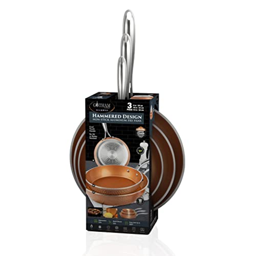 GOTHAM STEEL Hammered Copper Nonstick Frying Pan Set with Glass Lid P52615