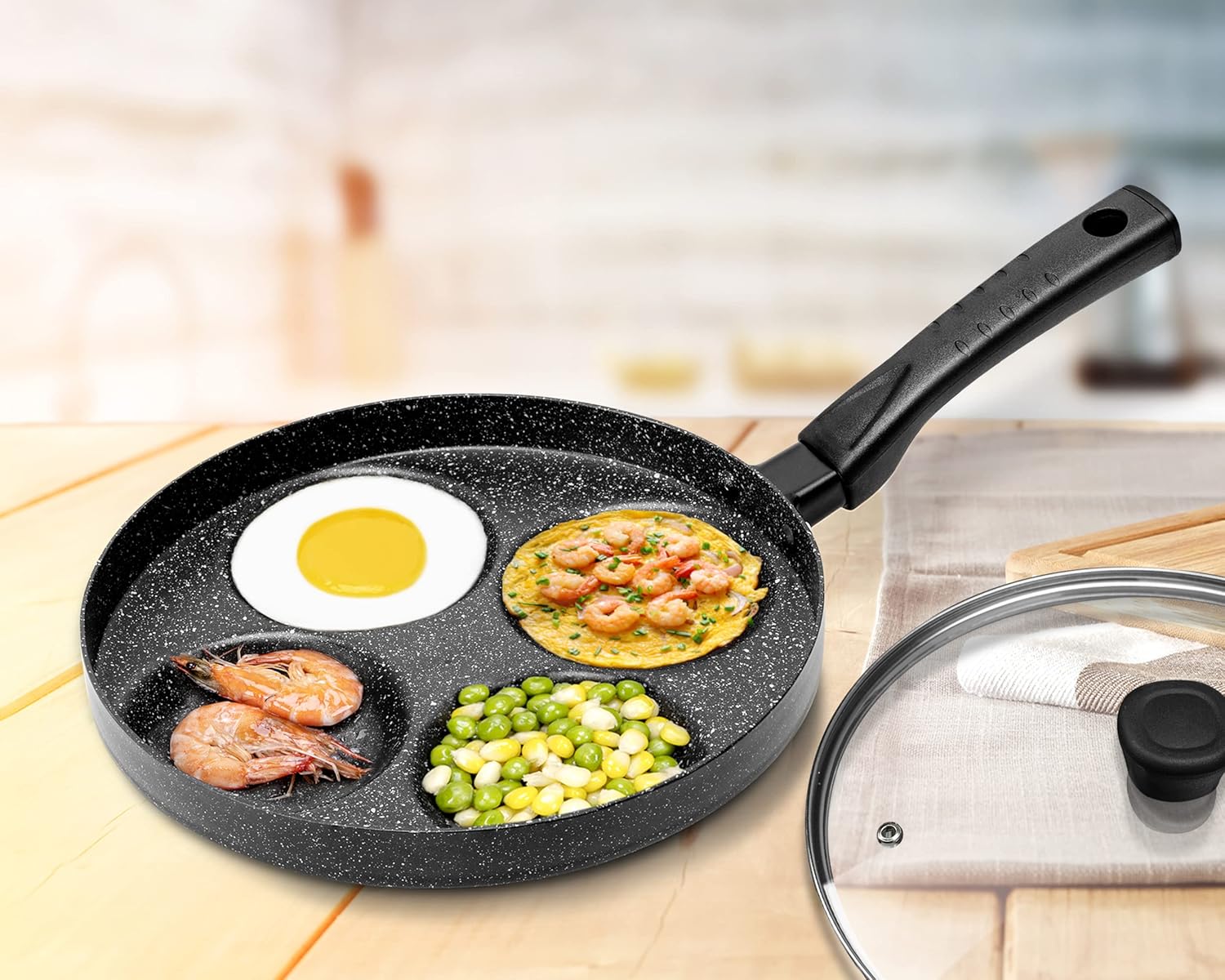 MyLifeUNIT 4-Cup Nonstick Egg Frying Pan with Lid and Spatula L100310