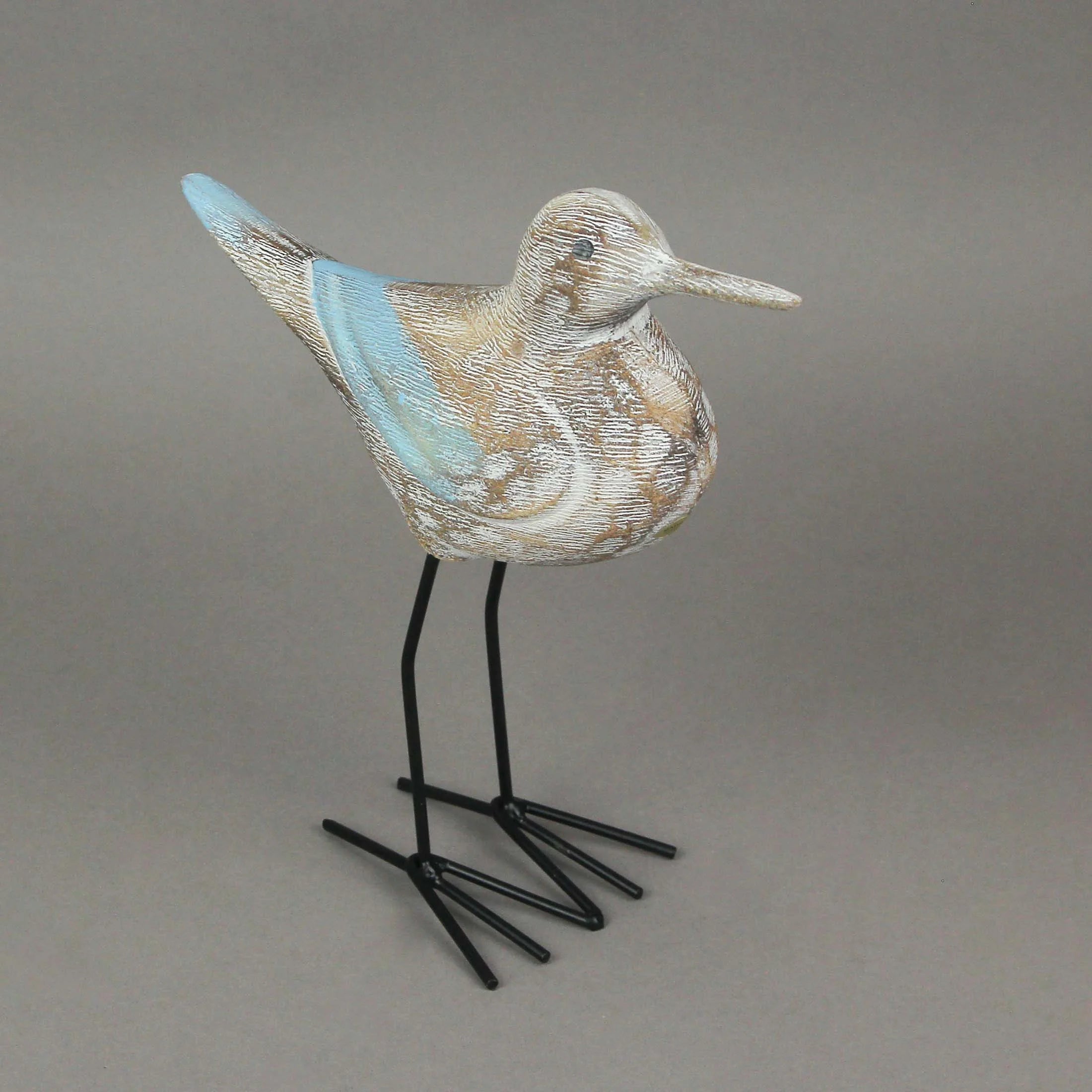 Carved Wood Metal Sandpiper Shorebird Statue Coastal Accent k7m