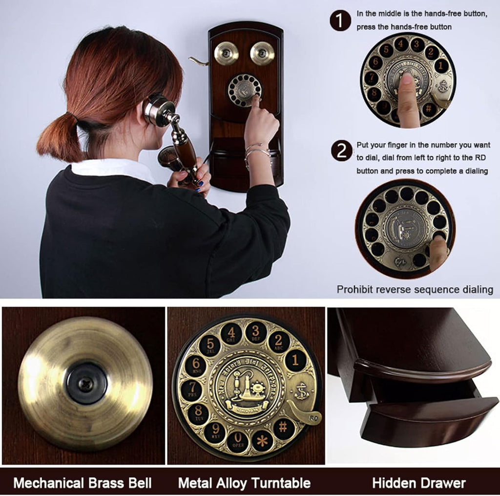 Retro Antique Corded Landline Rotary Dial Phone for Home Desk Decor J3384