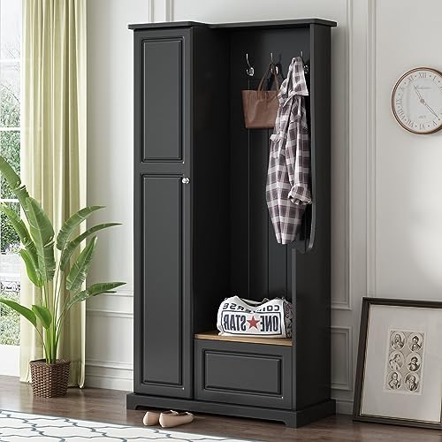 Hall Tree with Flip-Up Bench and Coat Rack, Black F8511