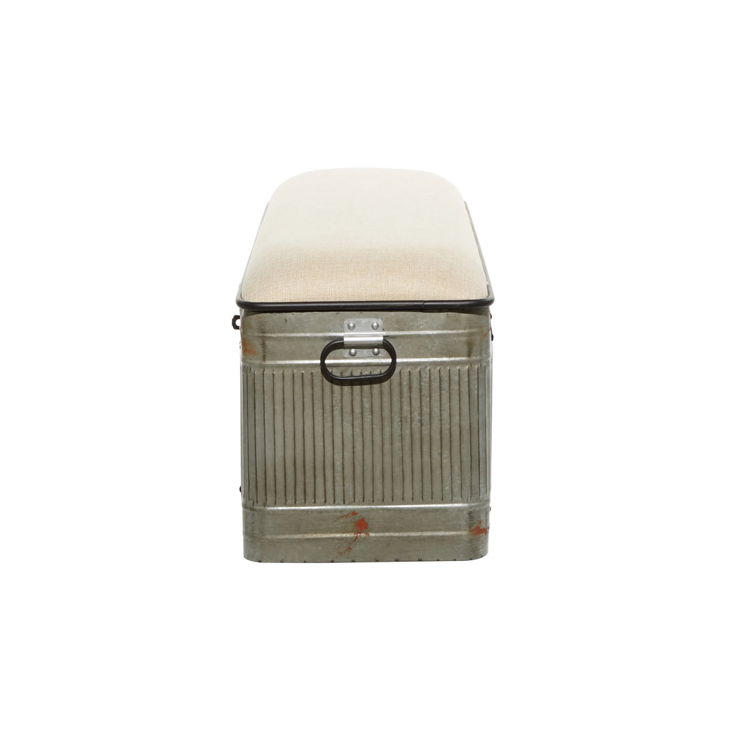 DecMode Metal Galvanized Storage Bench with Cream Burlap Top K1740