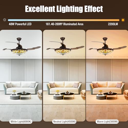 42 Inch Tiffany Style Stained Glass Ceiling Fan with Light and Remote Control A90632