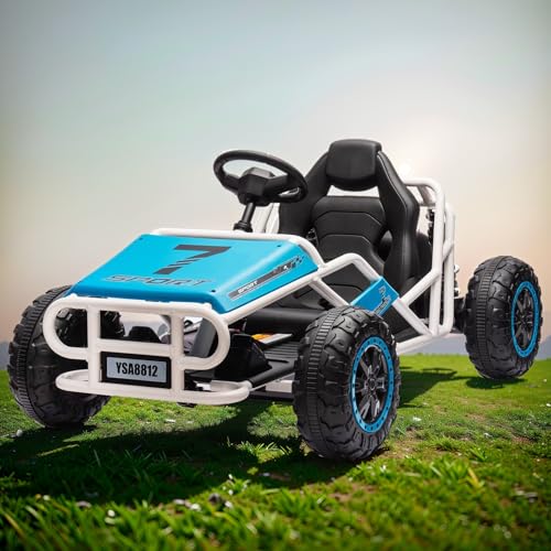 24V Ultimate Go Kart for Kids Ages 6-12, 2x200W Powerful Motor Electric Go Kart, 6MPH Outdoor Off-Road Dirt Road Electric Car,15"x11" Wide Seat, Metal Frame, Powerful Shock Absorbers, Blue