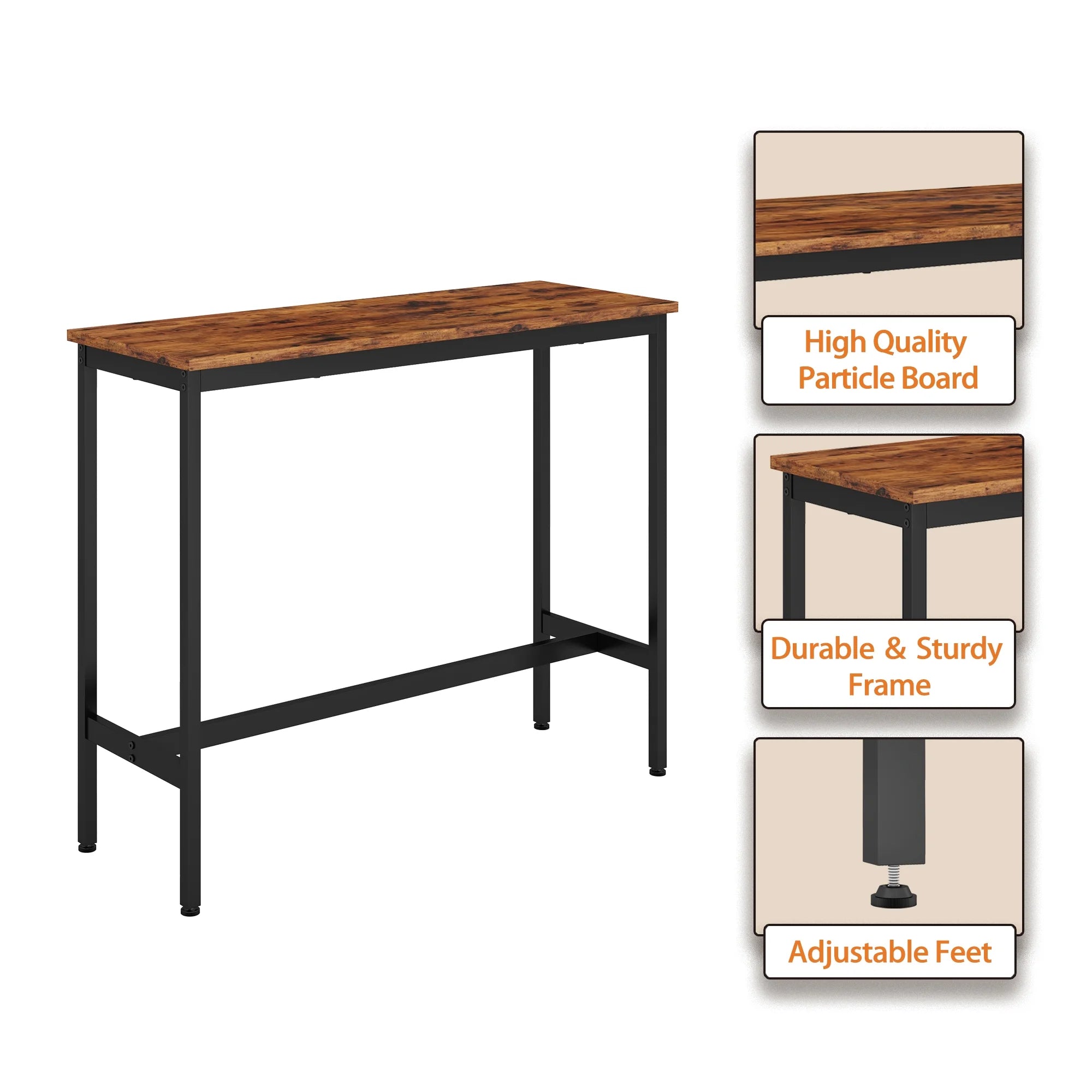 uhomepro 3 Piece Bar Table Set with 2 Stools, Rustic Brown B7151