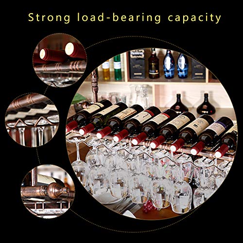Wall Mounted Wine Rack with Wine Glass Holder, Rustic Metal Shelf F449