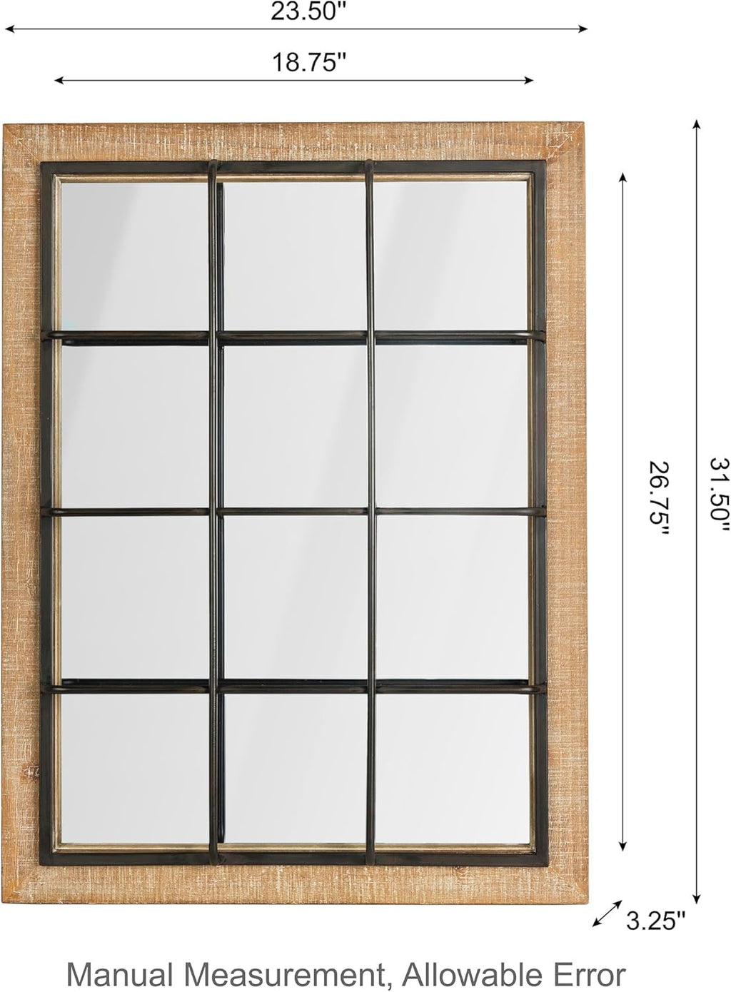 Wall Mirror 24x32 Farmhouse Rectangle Wood Metal Frame Decor k7
