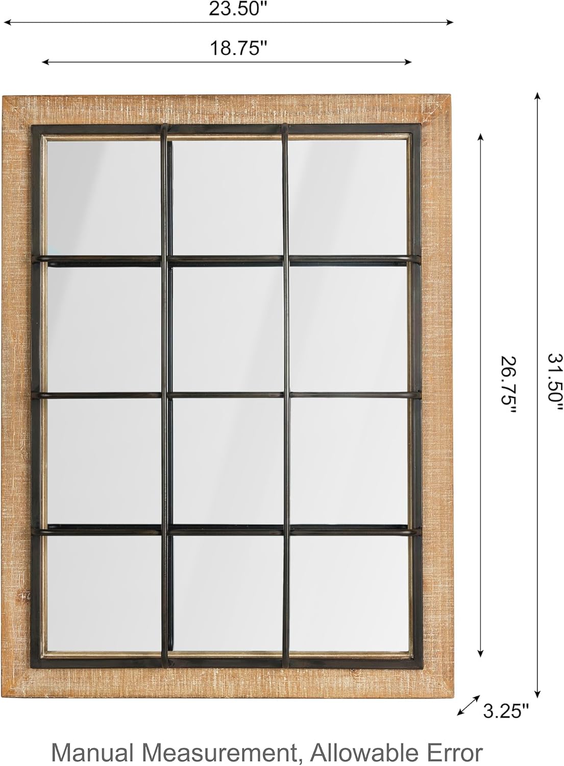 Wall Mirror 24x32 Farmhouse Rectangle Wood Metal Frame Decor k7