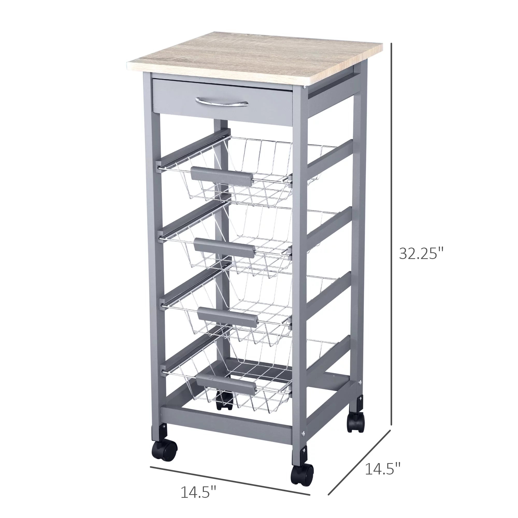 HOMCOM Compact Kitchen Cart with Storage, Solid Wood Frame, Gray G5475
