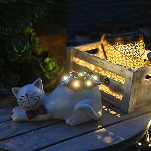 Cat Statue Solar Light Garden Decor Gray k7m