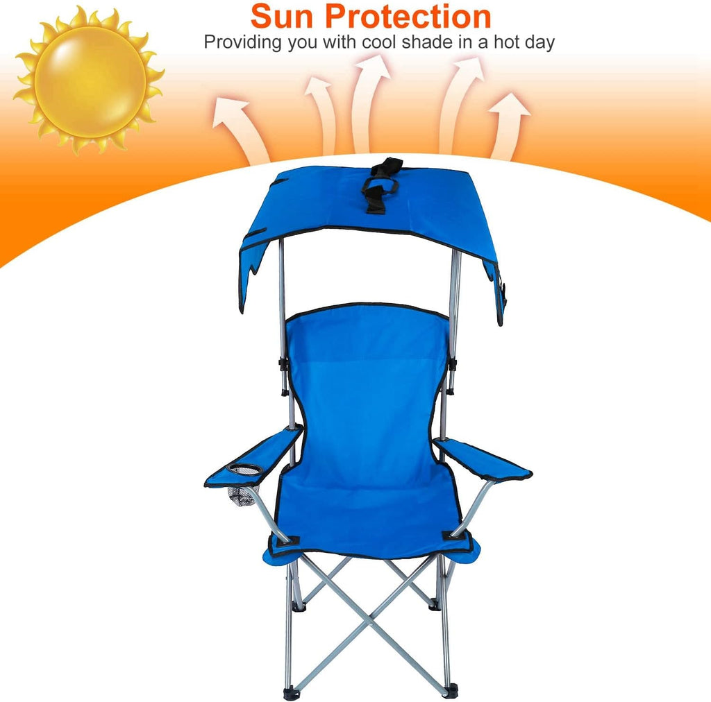 Camping Chair with Shade Canopy, Heavy Duty Folding, UPF 50+ Sun Protection Portable Outdoor Support 330 LBS Blue k7