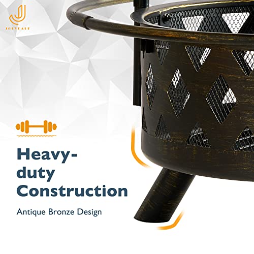 Outdoor Wood Burning Fire Pit with Spark Screen Doors a7
