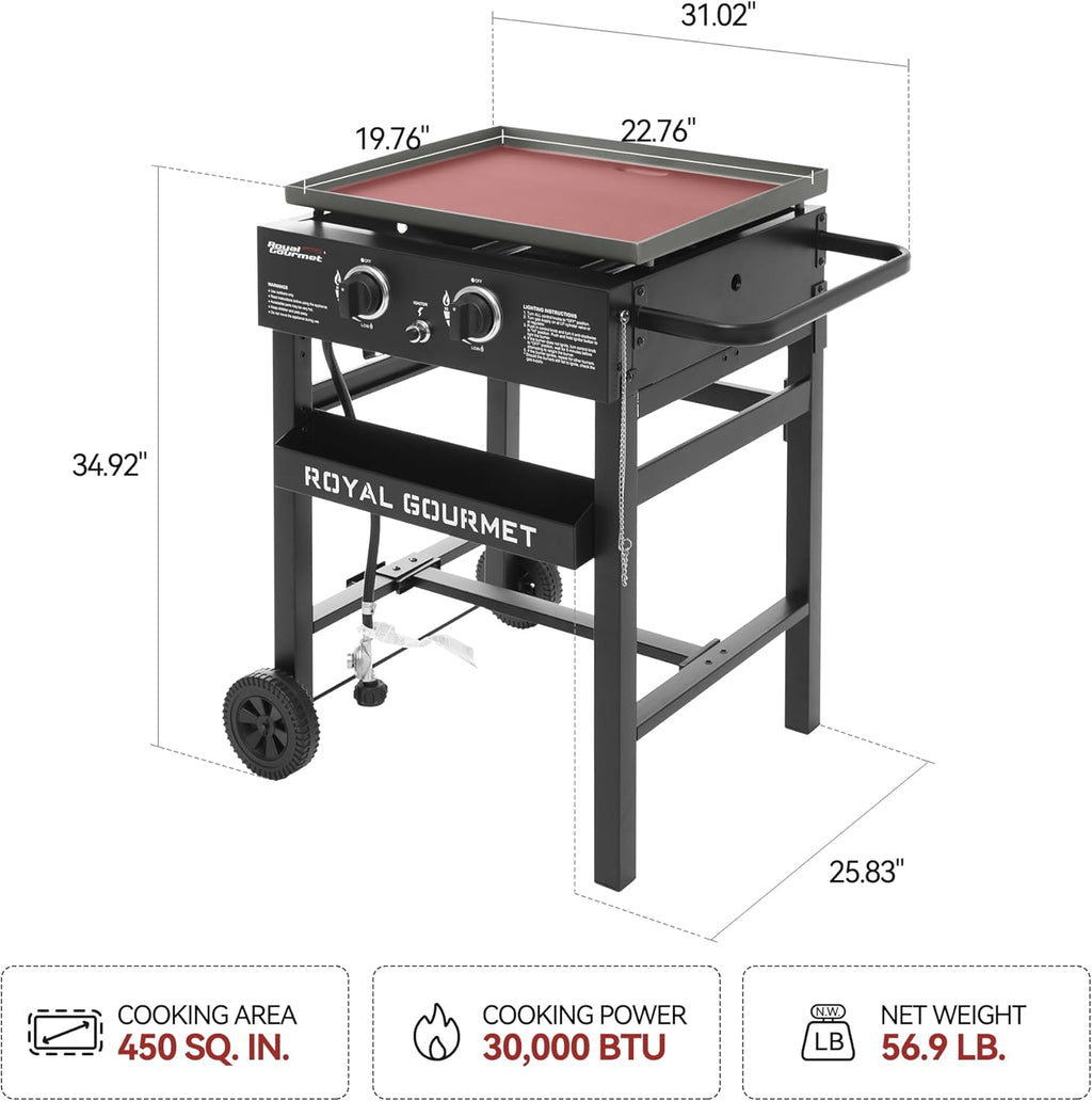 Royal Gourmet GB2000N 2-Burner Propane Gas Griddle, 23-Inch Flat Top BBQ Grill, Outdoor Cooking Station U344362