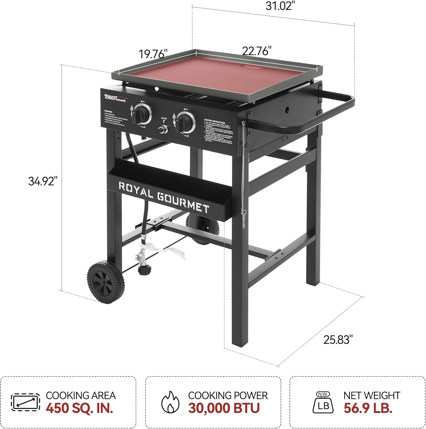 Royal Gourmet GB2000N 2-Burner Propane Gas Griddle, 23-Inch Flat Top BBQ Grill, Outdoor Cooking Station U344362