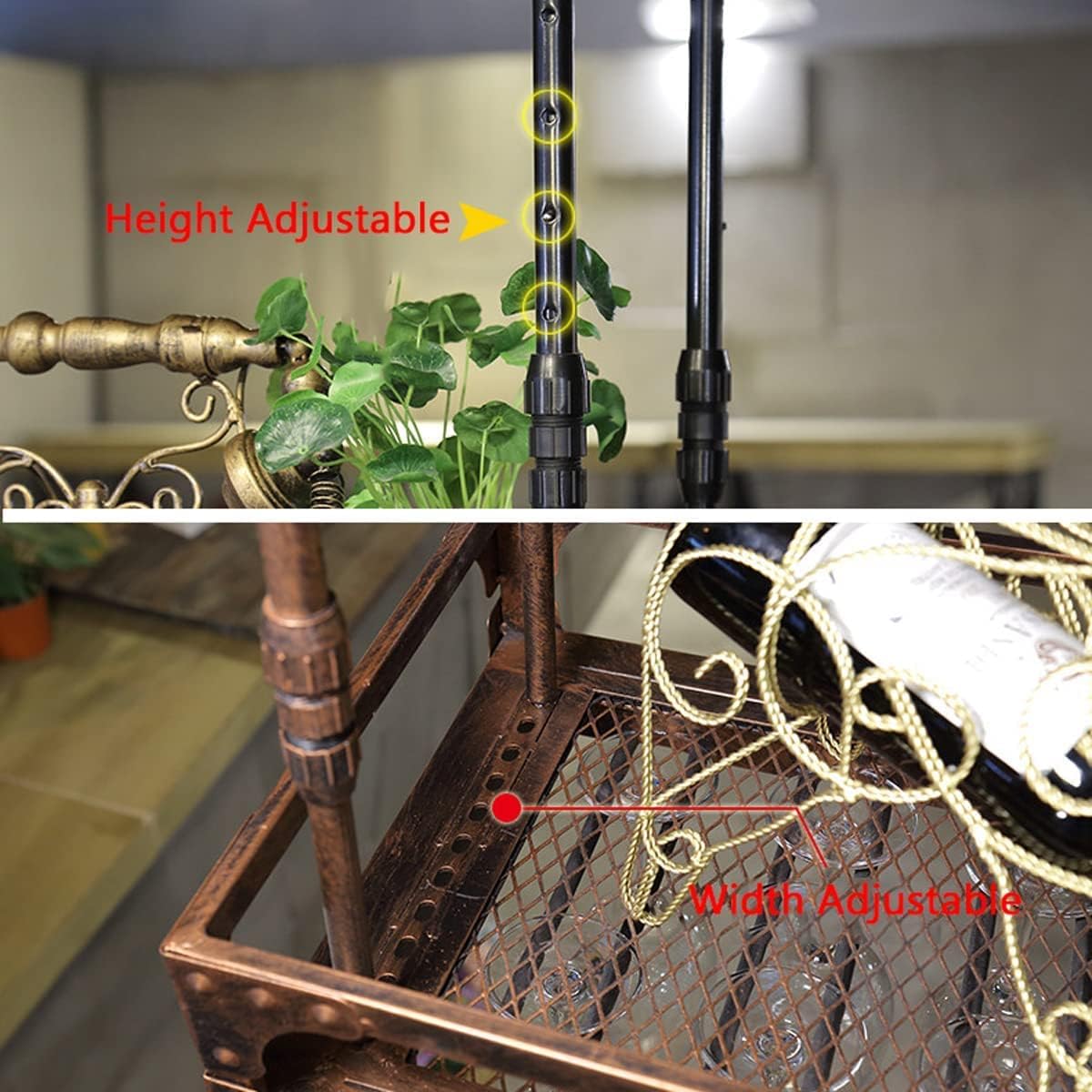 Hanging Wine Glass Rack, Industrial Vintage Metal Wall-Mounted, Bronze, 60x35cm Z974