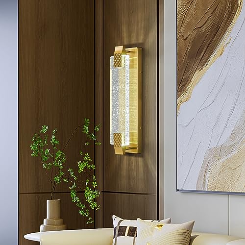 Crystal Wall Sconce LED Vanity Light Gold 15in 2 Pack a7