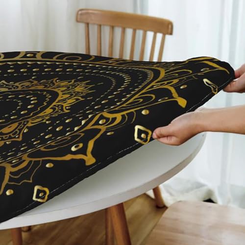 Dark Blue White Fitted Round Tablecloth with Elastic Edge for 40-44 Inch Tables W876