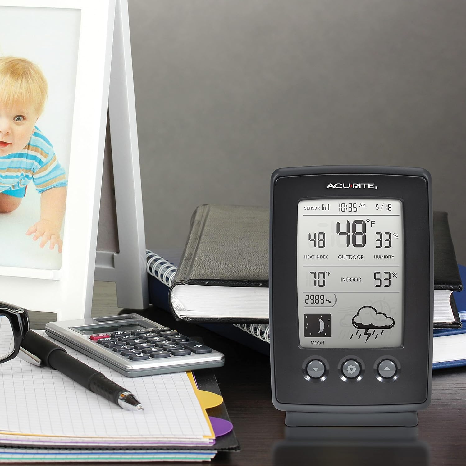 AcuRite Digital Weather Forecaster with Indoor/Outdoor Temperature and Humidity, Black K407469