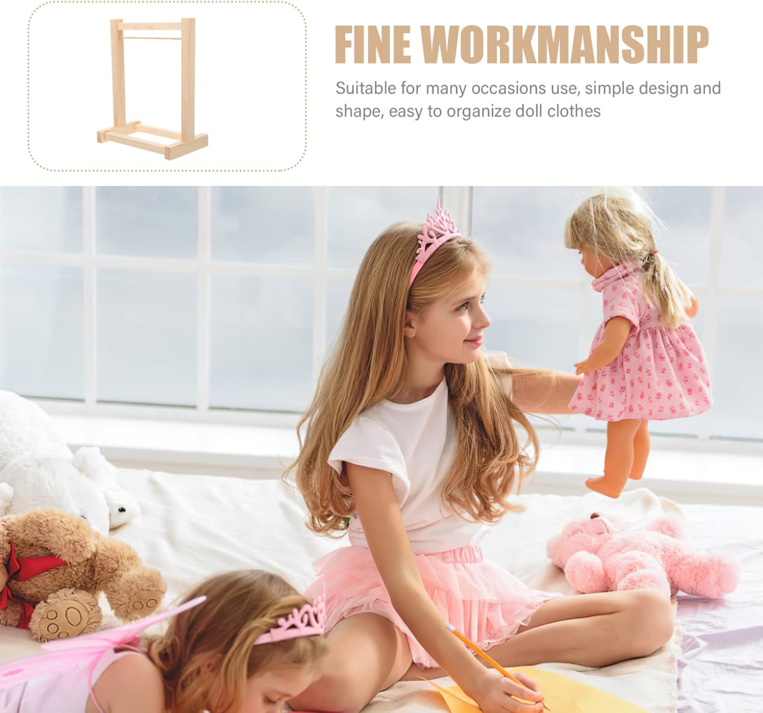 Toddmomy Wooden Mini Doll Garment Rack with Clothes Hangers, 20cm X289