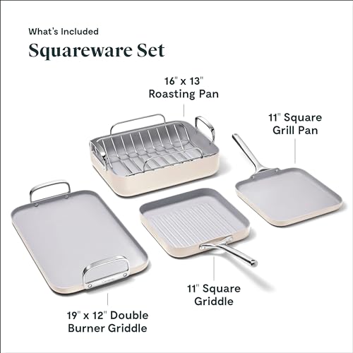 Caraway Square Cookware Set - Non-Stick Ceramic Coated Pans, PTFE & PFOA Free - Marigold D683