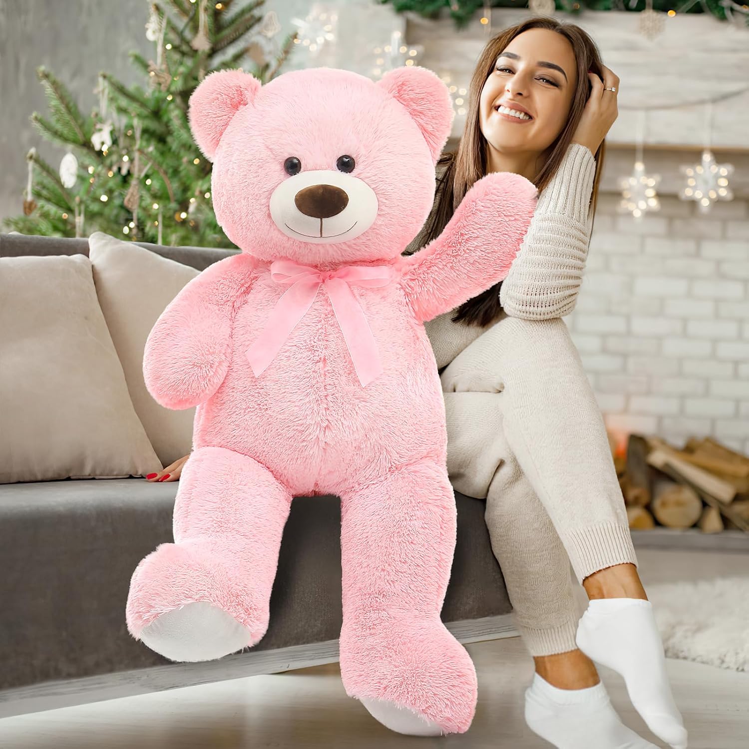 MorisMos 2-Pack Giant Teddy Bear Stuffed Animals, 35.4" Pink & White Plush Toy I424