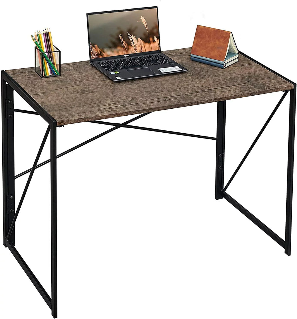 Coavas Folding Desk 39.4 inch Writing Computer Desk for Home Office Brown V502302