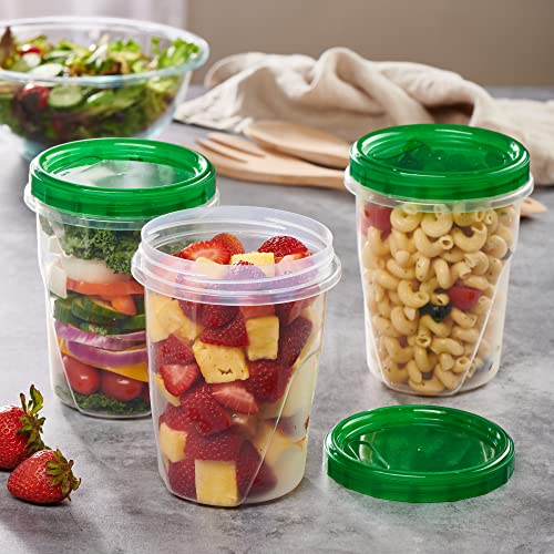 PLASTICPRO 6 Pack Twist Cap Food Storage Containers with Green Screw on Lid, 16 oz, Microwave and Freezer Safe X815194