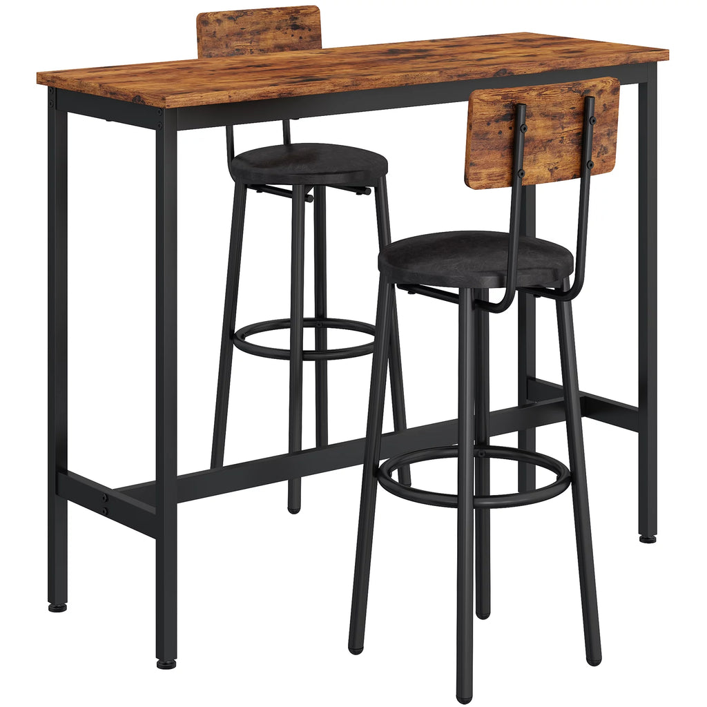 uhomepro 3 Piece Bar Table Set with 2 Stools, Rustic Brown B7151