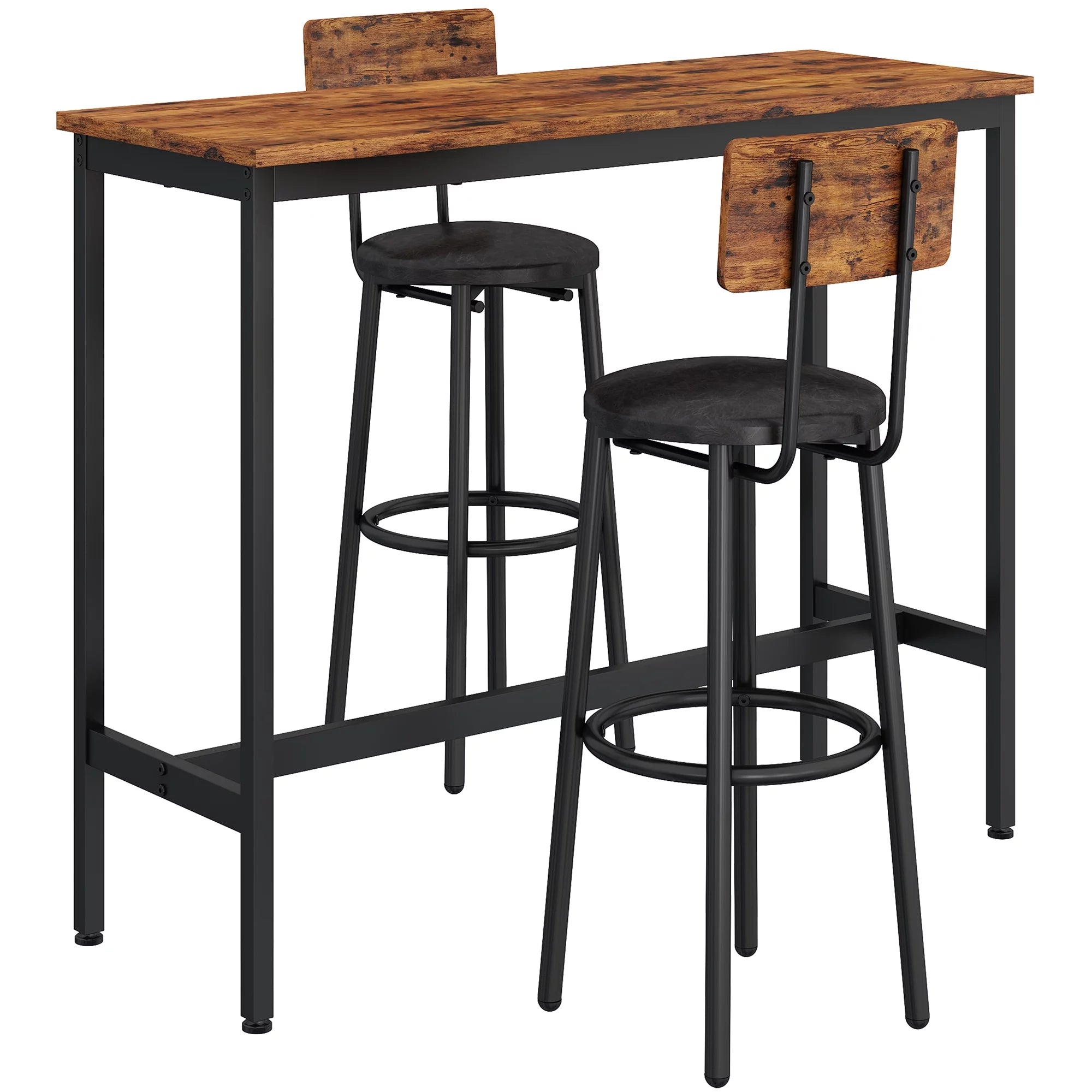 uhomepro 3 Piece Bar Table Set with 2 Stools, Rustic Brown B7151