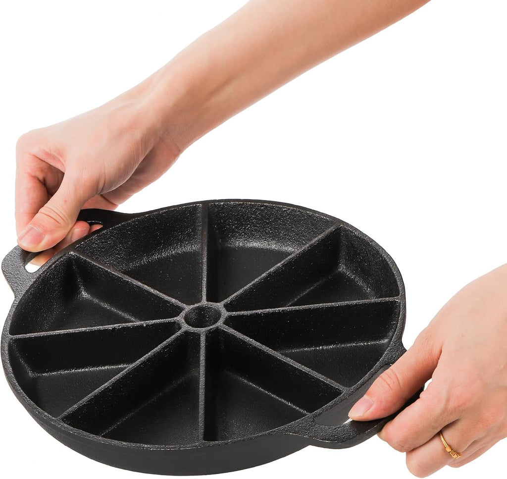 WUWEOT Cast Iron Wedge Pan, Nonstick Round Corn Bread Skillet with Double Handles N23081
