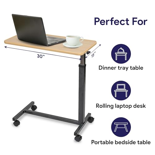 Adjustable Rolling Overbed Table with Wood Top a7
