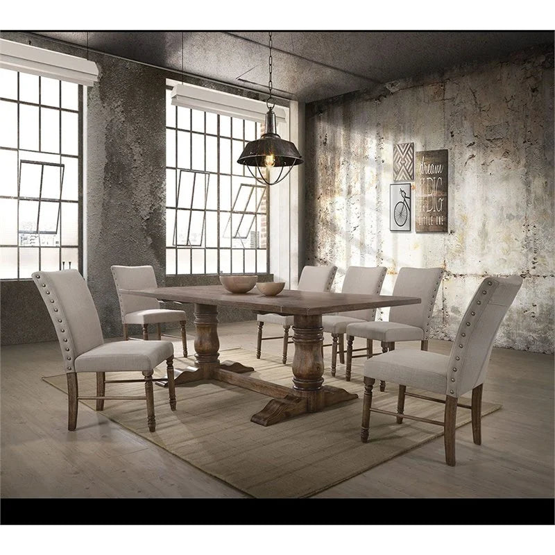 Acme Leventis Pedestal Dining Table in Weathered Oak X1097